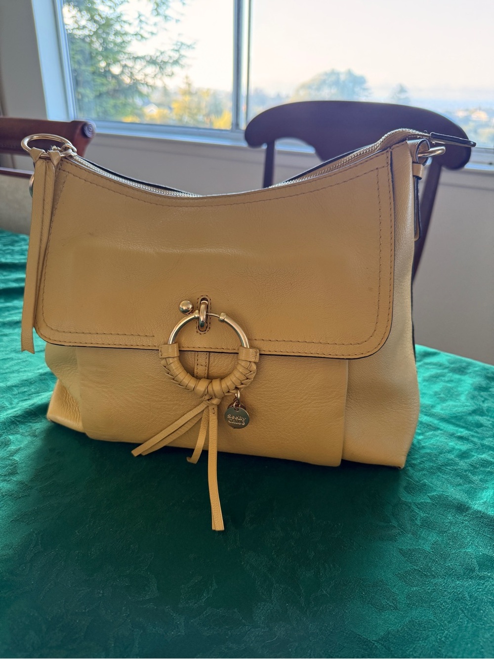 See By Chloe Pale Yellow Leather Crossbody with Ring Tassel